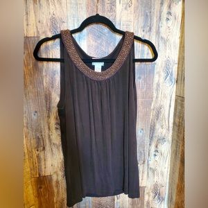 Chicos Travelers Vintage Retro Brown Beaded Tank Top, Size 3 EUC